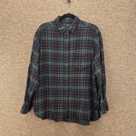 GAP‎ Mens Flannel Shirt Size M Black Watch Button Down Big Shirt Plaid Button Up - Picture 1 of 12